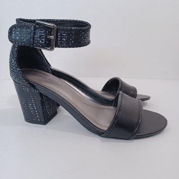 Tahari Heels Adam Open Toe Ankle Strap Black Reptile Block Heel Womens 7 - Picture 6 of 15